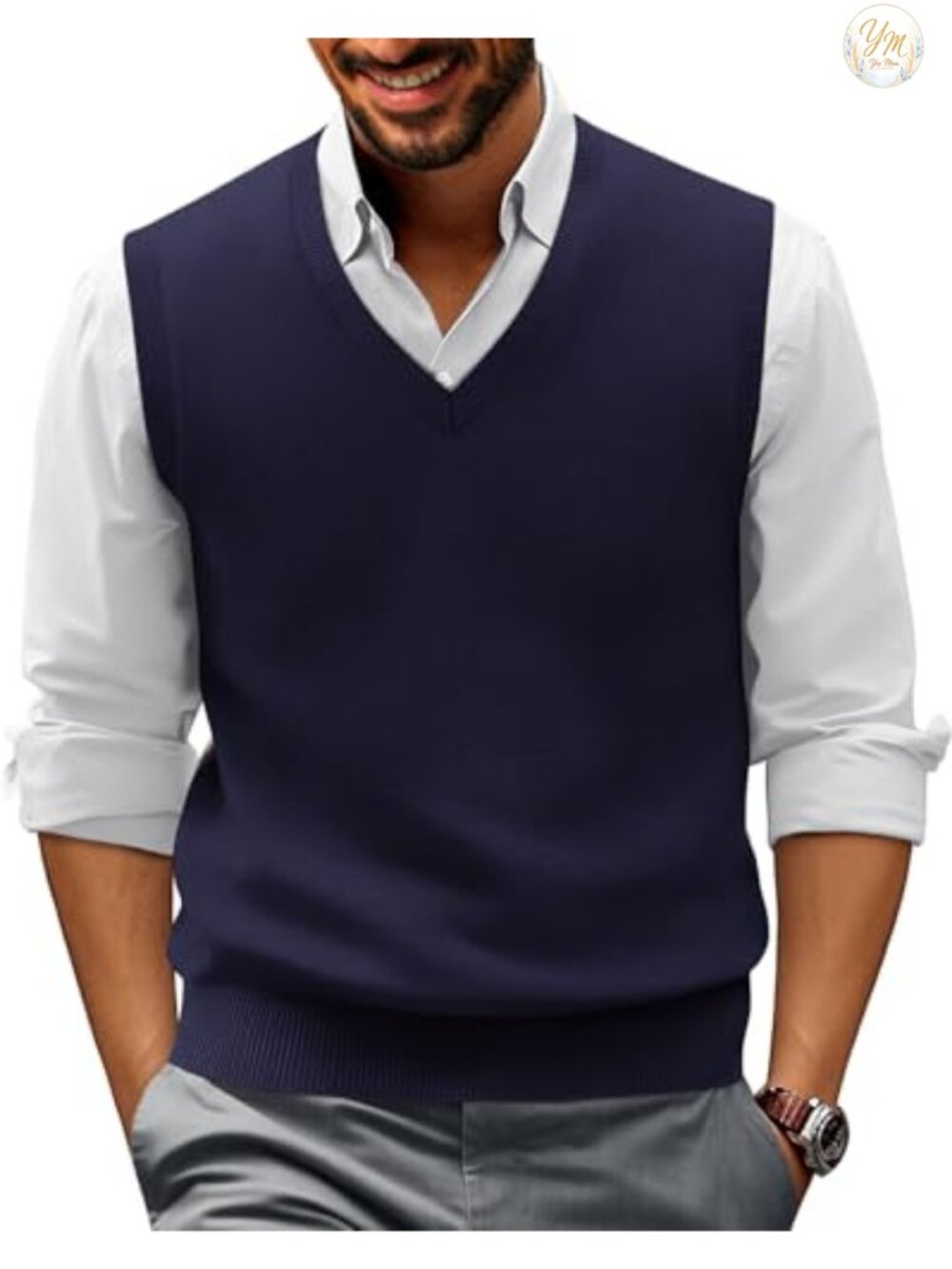 Mens V-Neck Sleeveless Knitted Sweater Vest Lightweight Thermal Layer